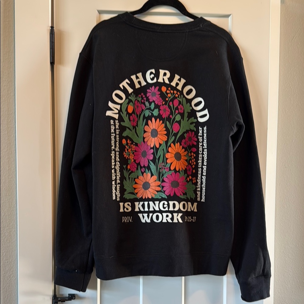 Black Floral Graphic “motherhood” crewneck Sweatshirt